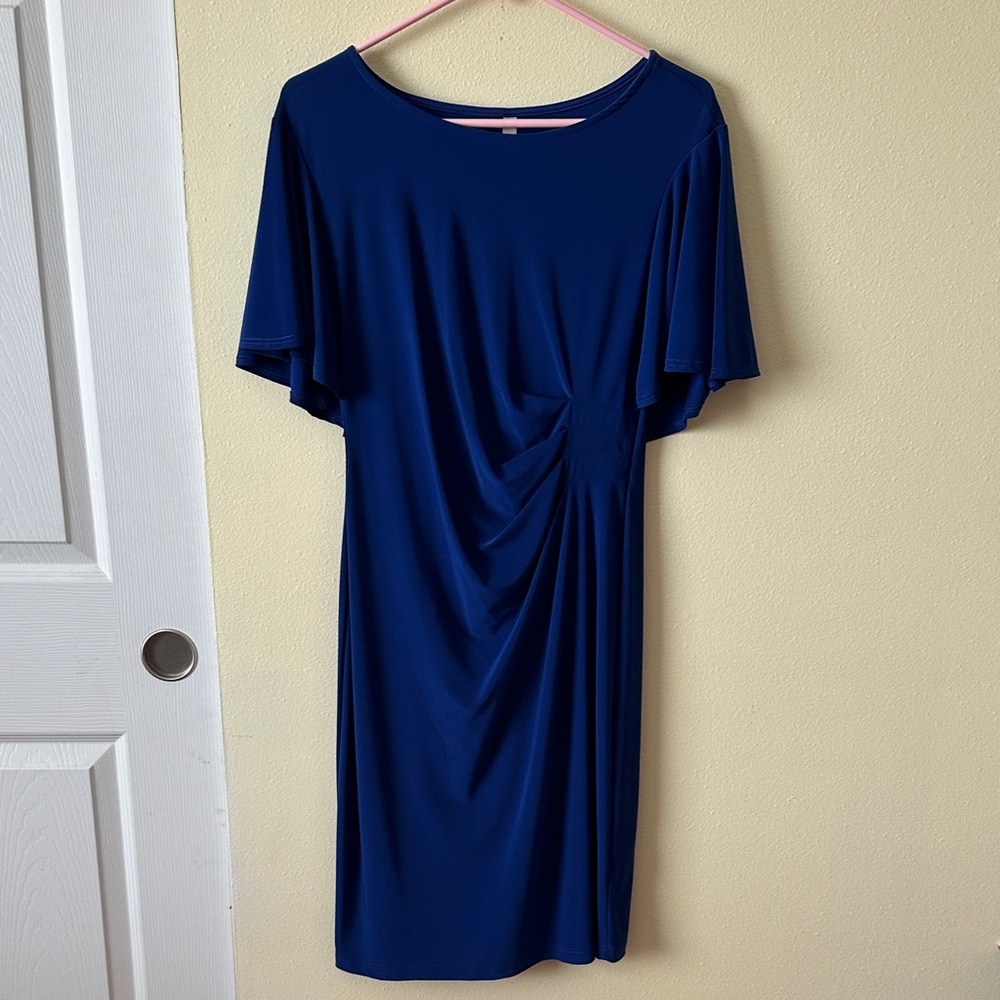 Gilli Royal Blue Draped Midi Dress with Flutter Sleeves